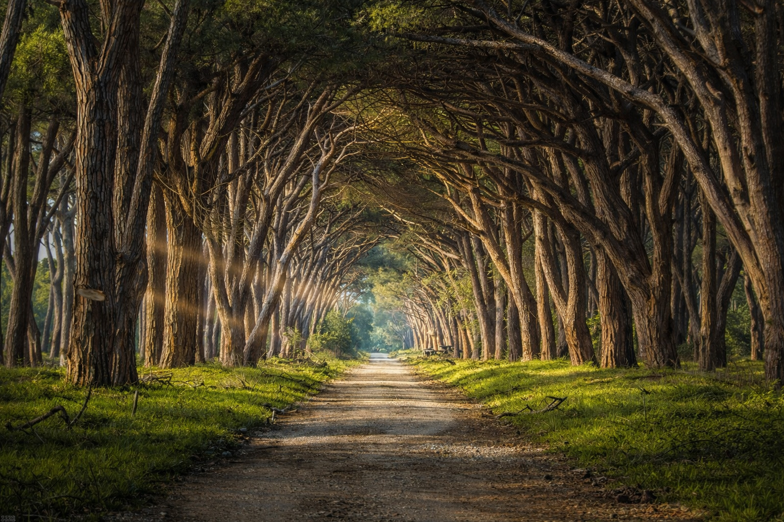 Weg durch den Waldtunnel in Parco di Migliarino