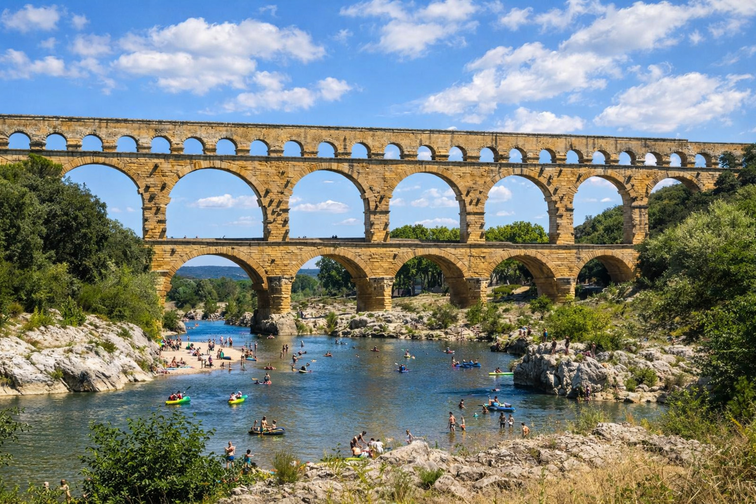 Pont du Gard an einem Sommertag