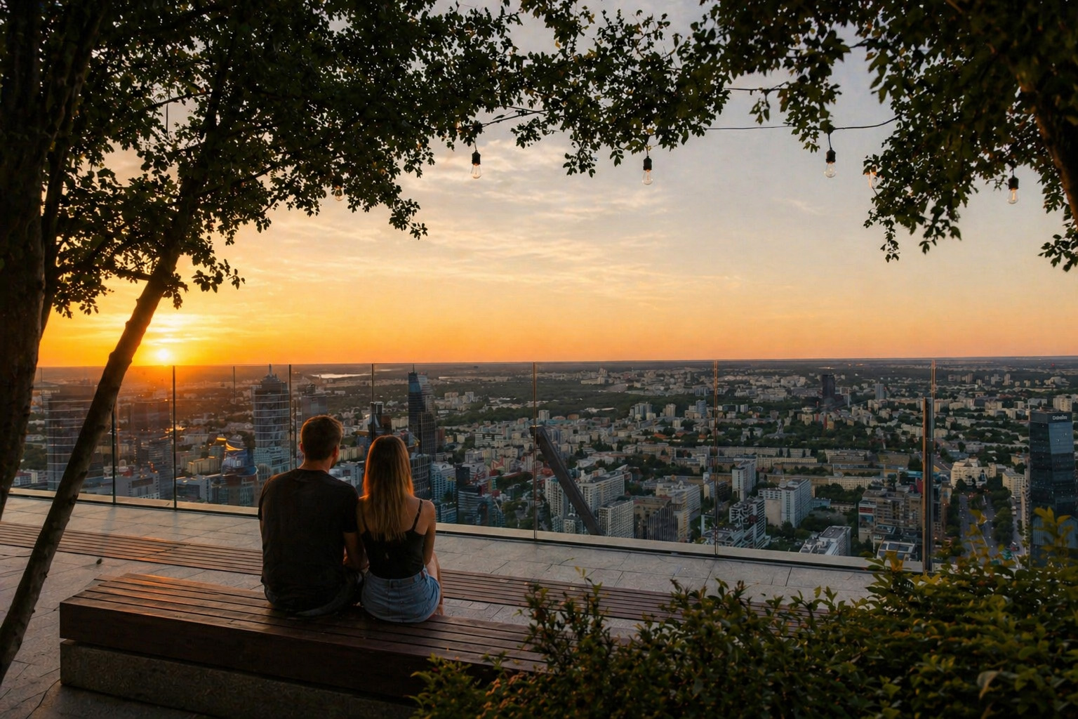 Pärchen im Sonnenuntergang über Warschau