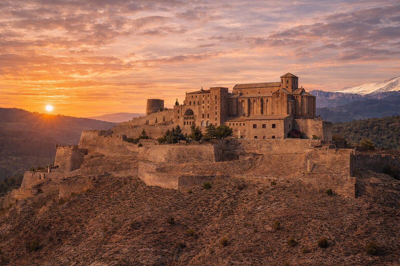 Cardona Castle in Solsona bei Sonnenuntergang
