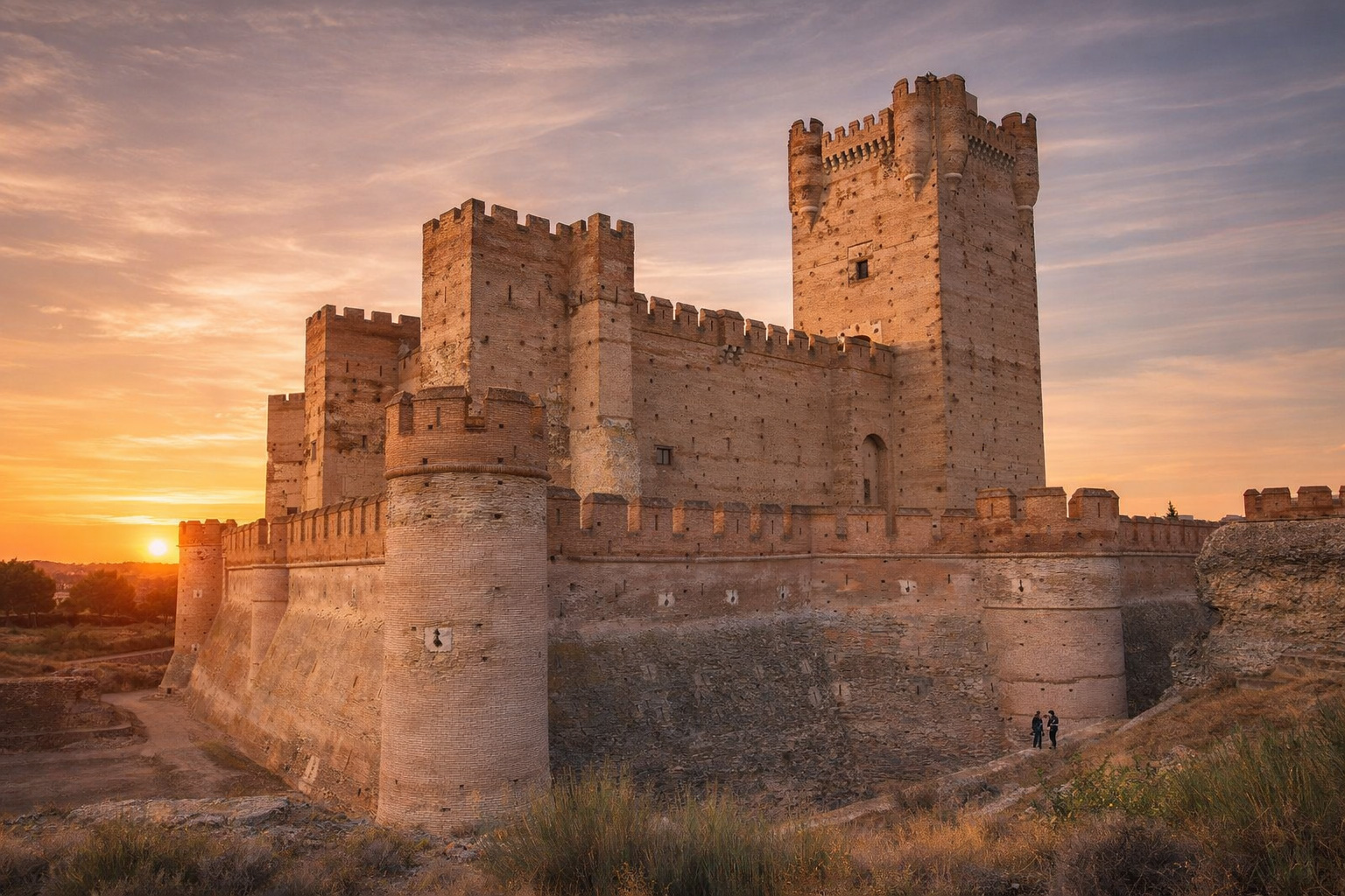Castillo de la Mota in Tordesillas bei Sonnenuntergang