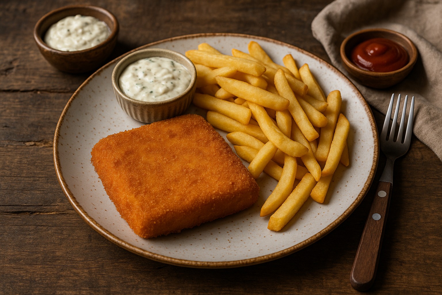 Smažený sýr, das traditionelle Hauptgericht in Tschechien. Frittierter Käse, klassisch mit Tartarsauce und Pommes.