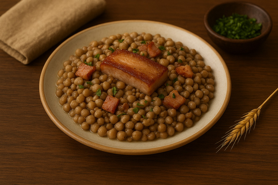 Pelēkie zirņi ar speķi