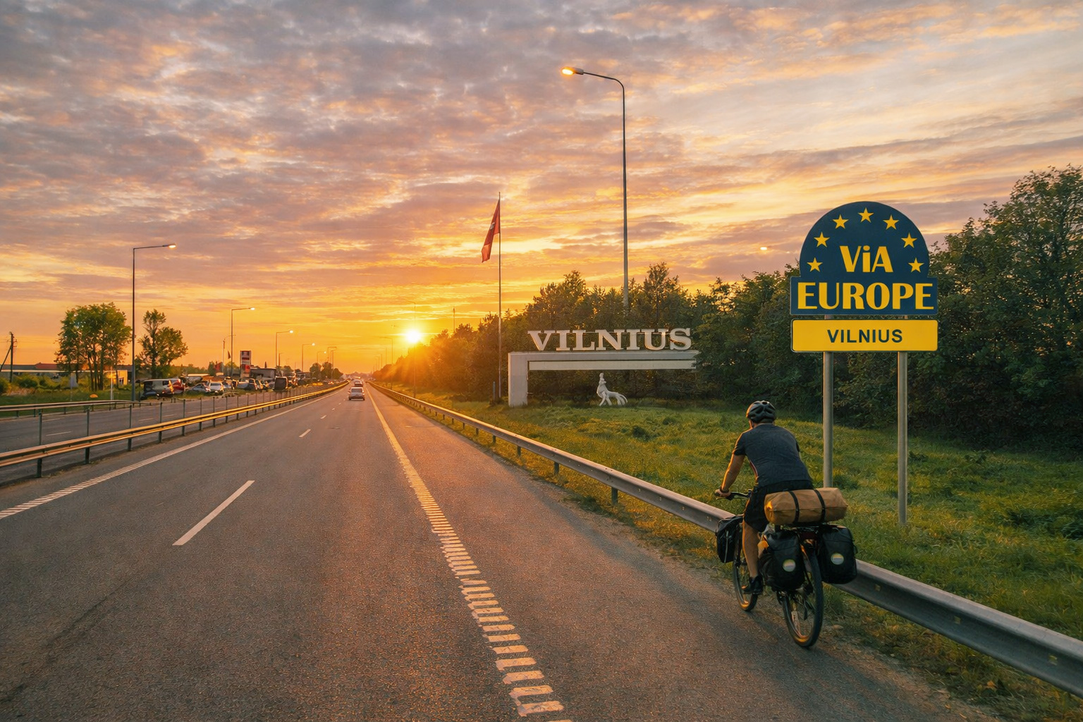 Der Ortseingang zu Vilnius bei Sonnenuntergang