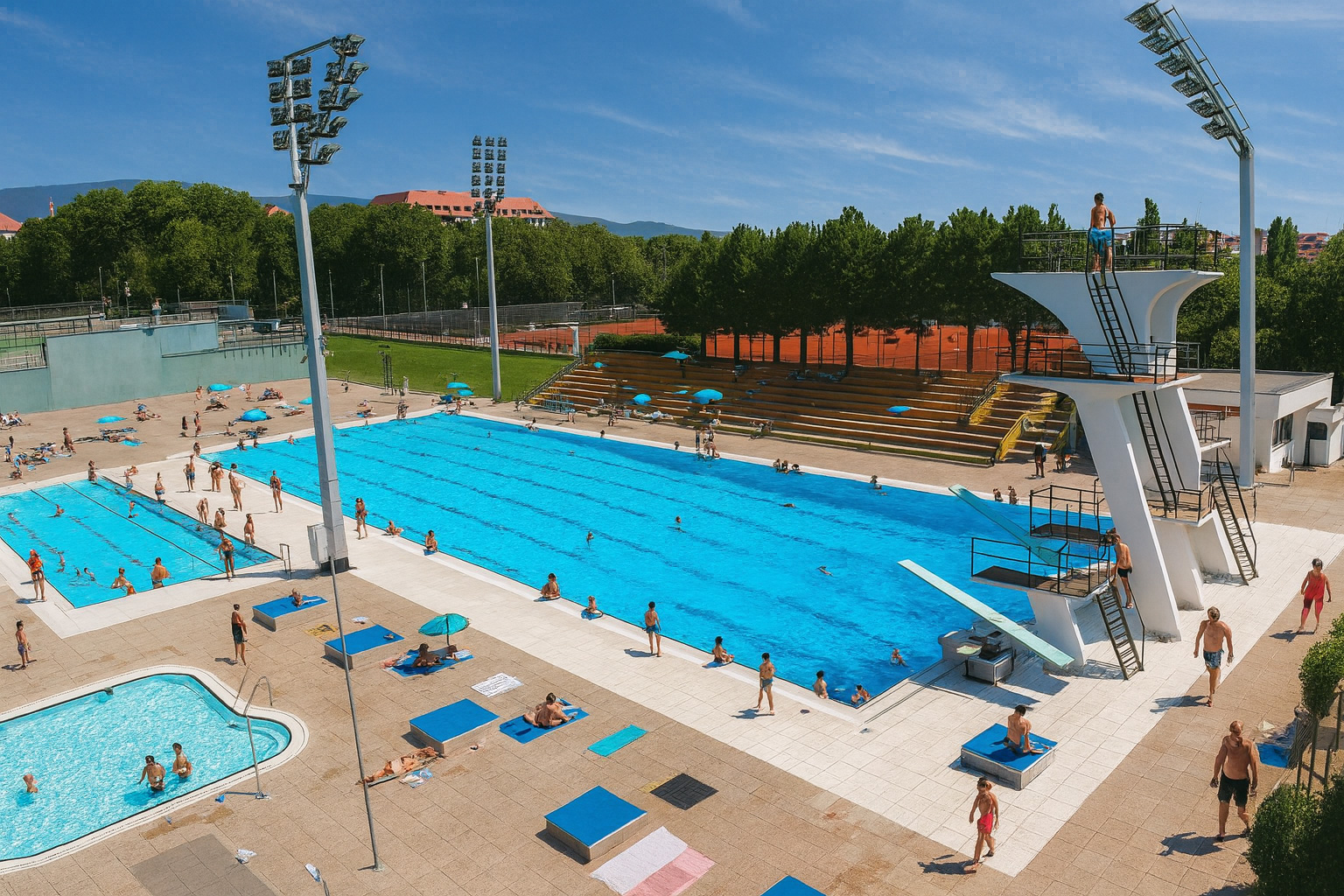 Der Schwimmbad Šalata in Zagreb mit Sprungtürmen