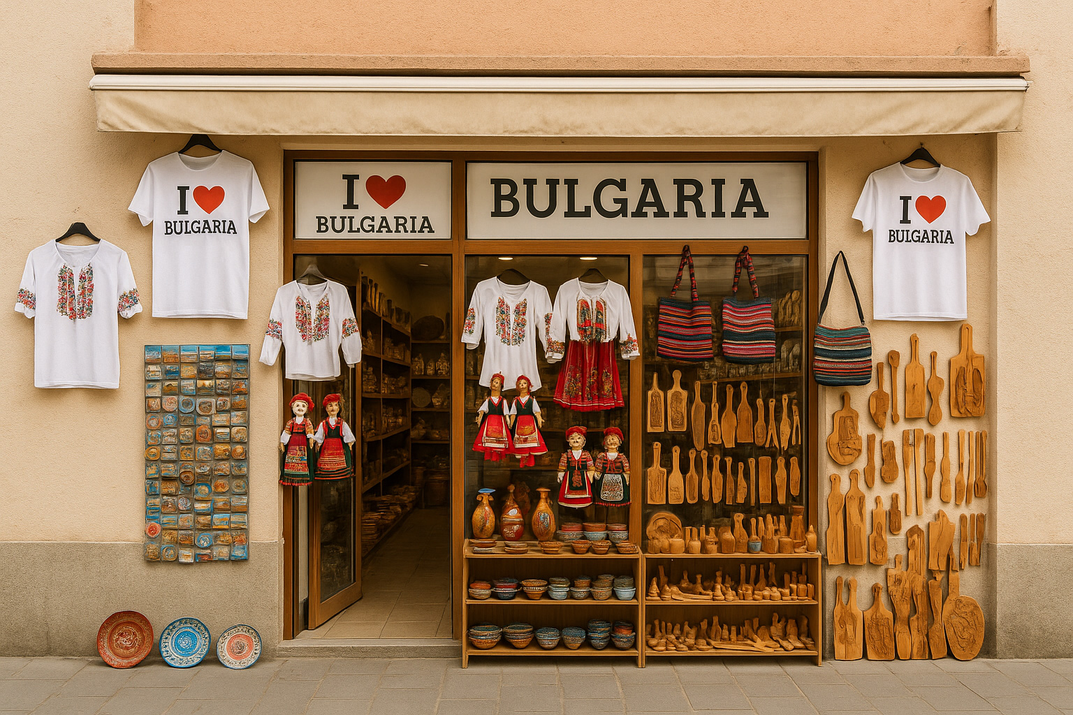 Souvenirgeschäft in Petritsch mit T-Shirts 