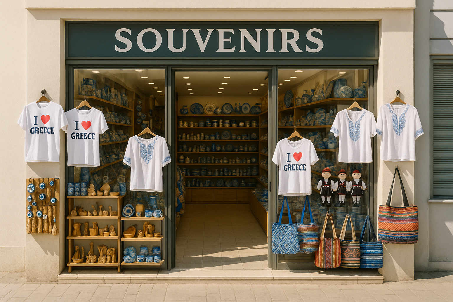 Souvenirgeschäft in Chalkida mit T-Shirts 