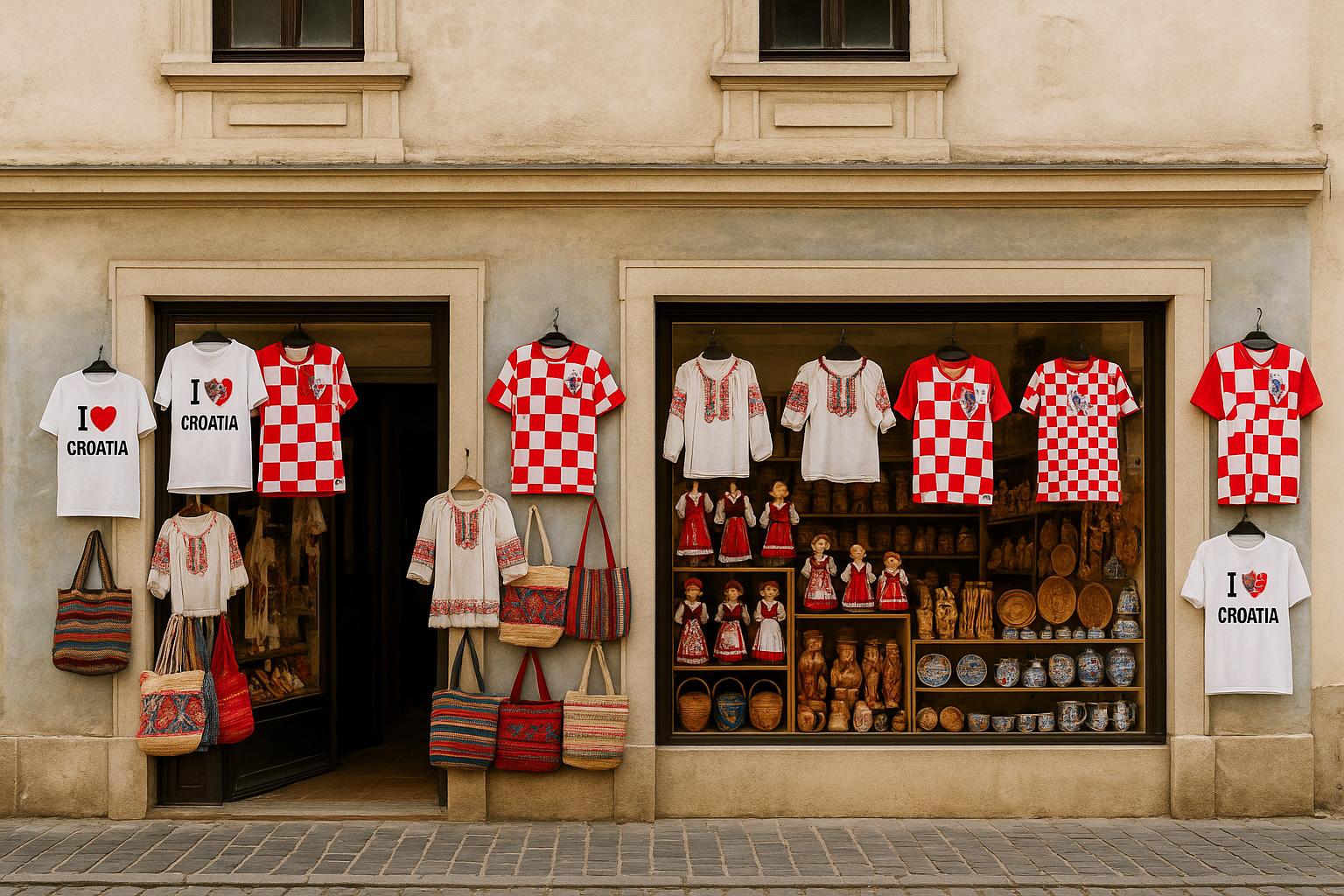 Souvenirgeschäft in Virovitica mit T-Shirts 