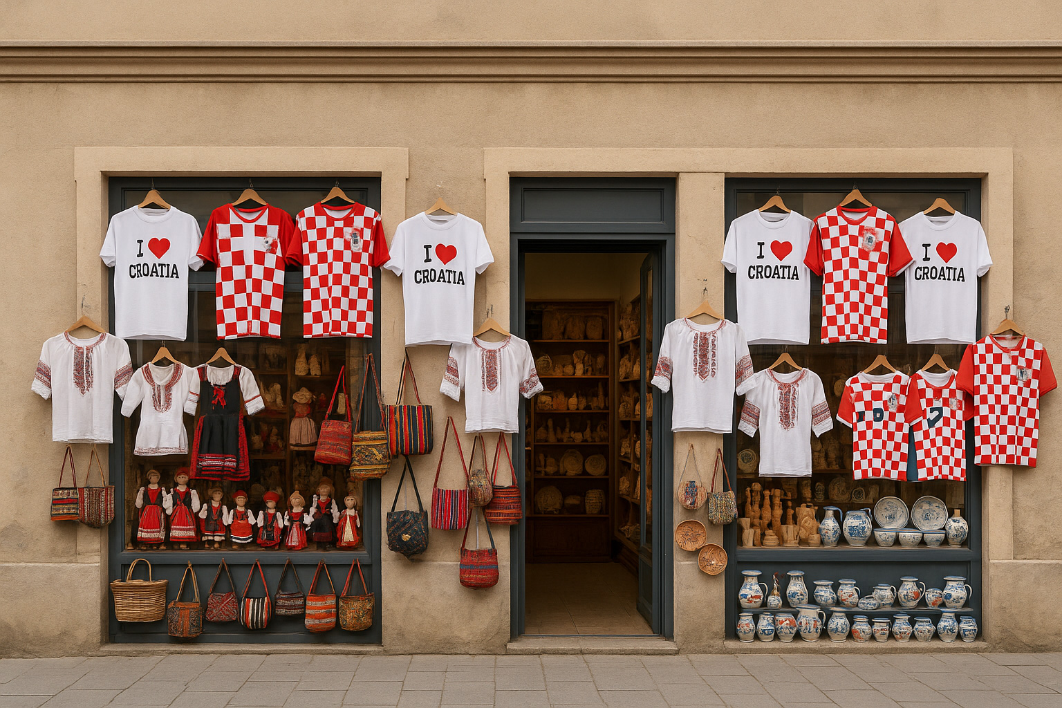 Souvenirgeschäft in Virovitica mit T-Shirts 