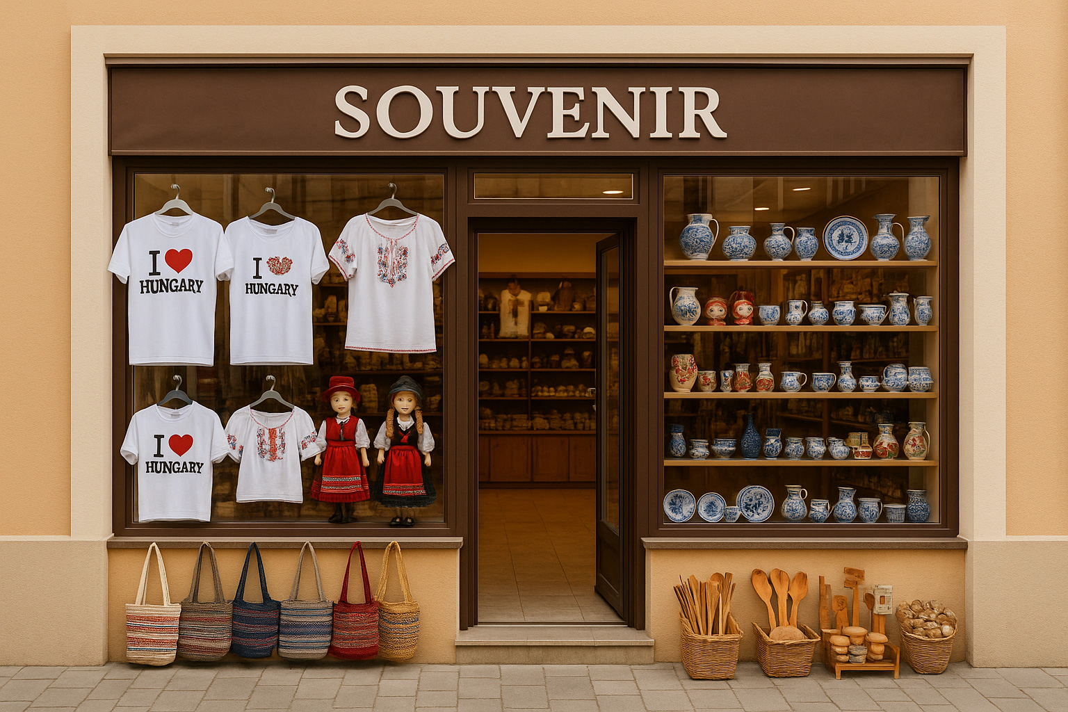 Souvenirgeschäft in Mohács mit T-Shirts 