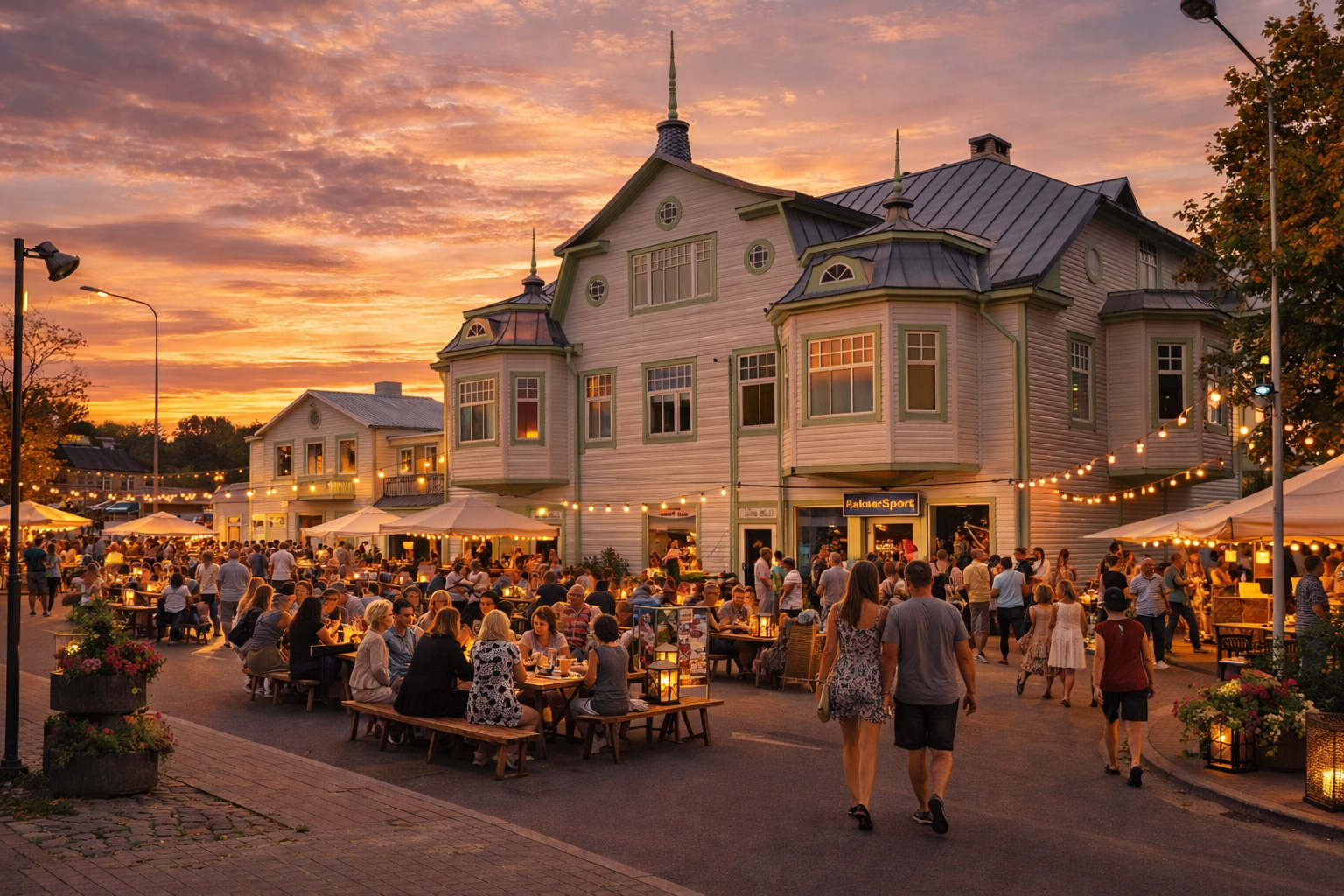 Ein Straßenfest in Rapla bei Sonnenuntergang