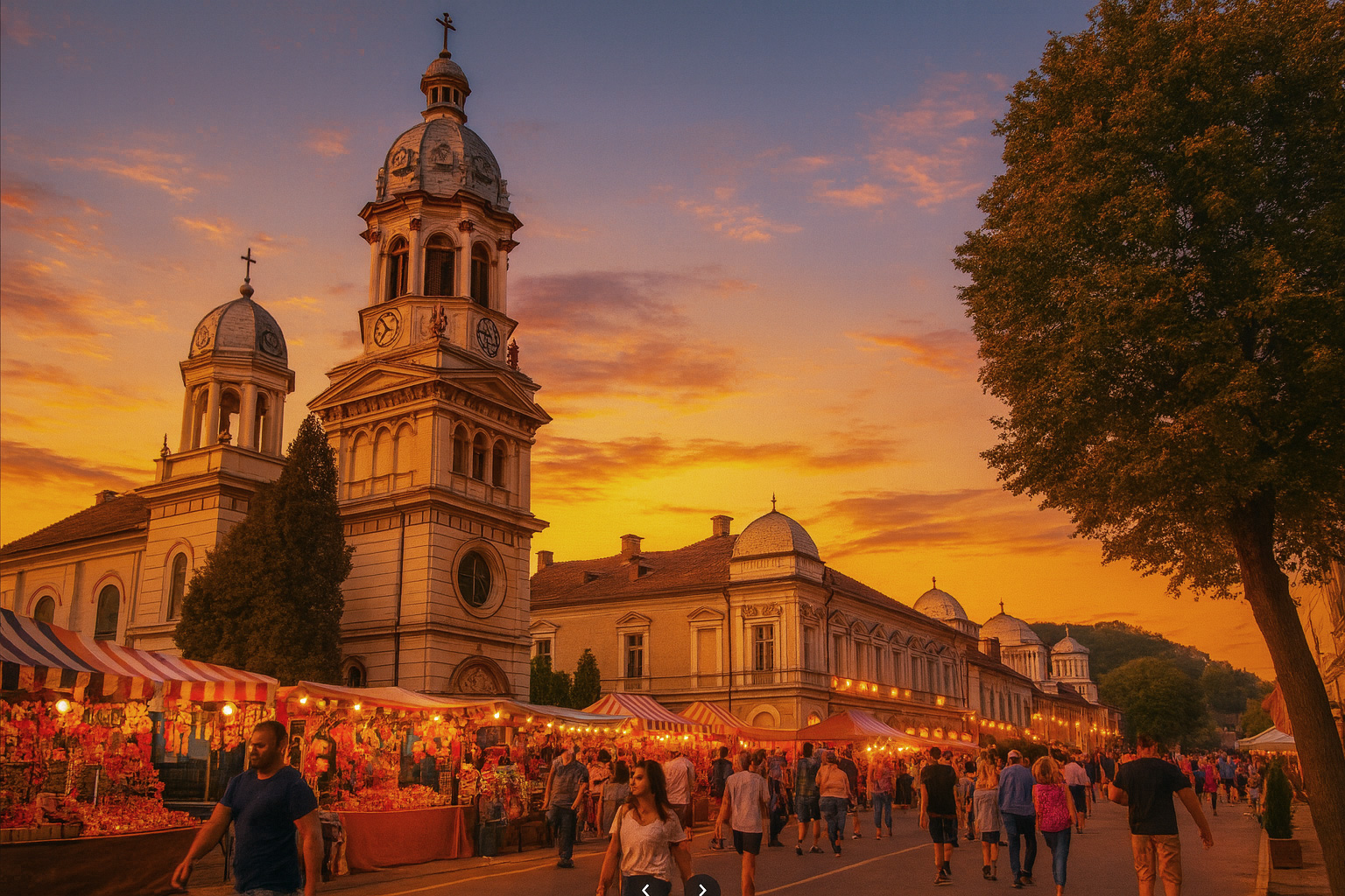Ein Straßenfest in Tarnaveni bei Sonnenuntergang
