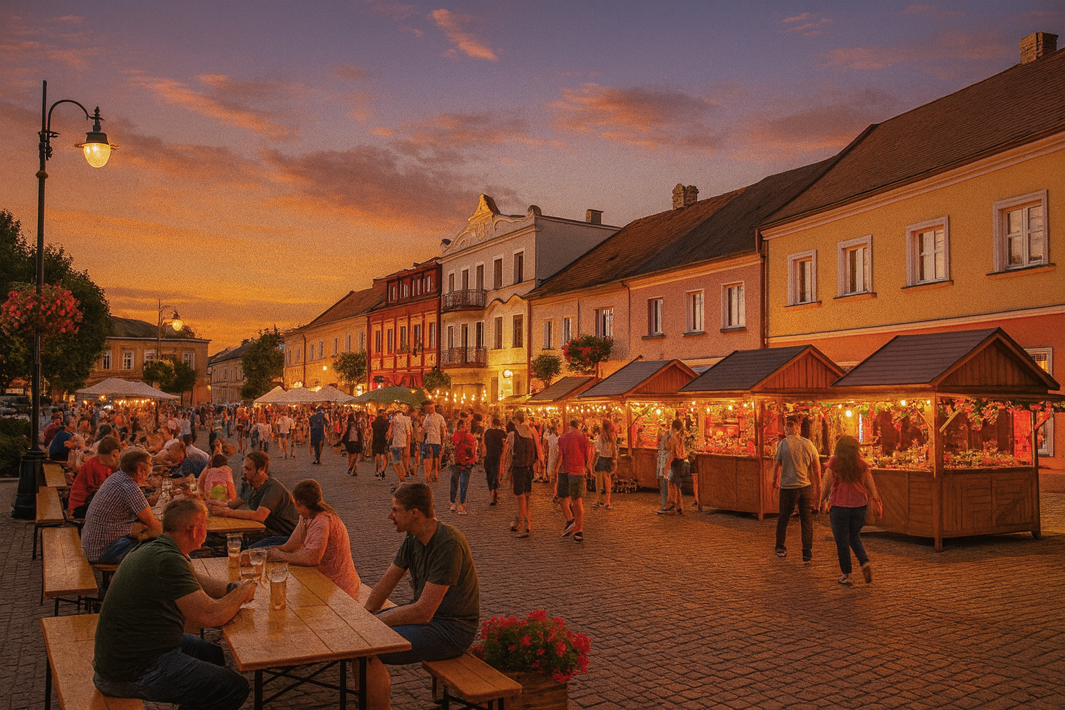 Ein Straßenfest in Tureck bei Sonnenuntergang