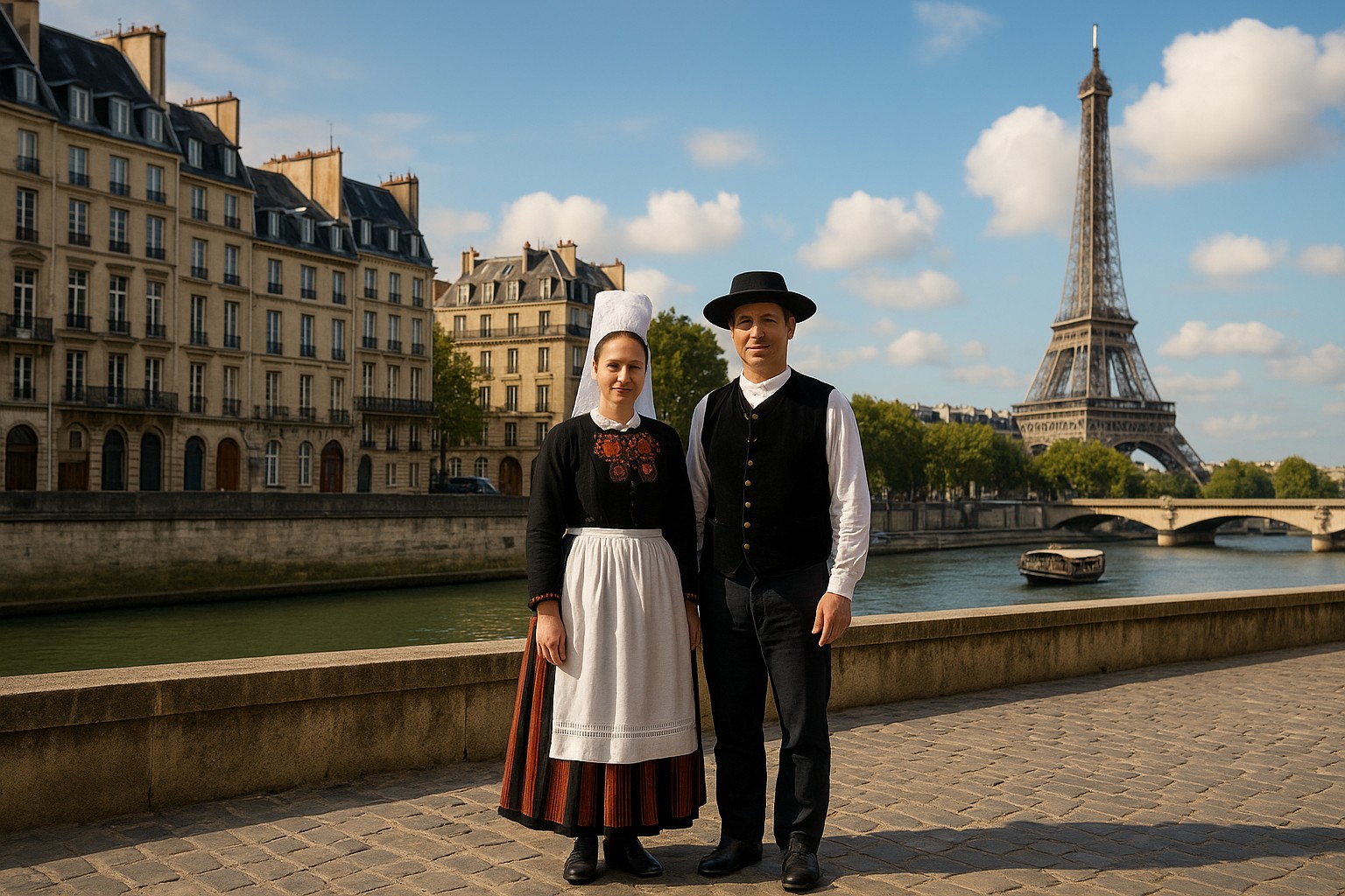 Mann und Frau in traditioneller Volkstracht aus Frankreich Nord