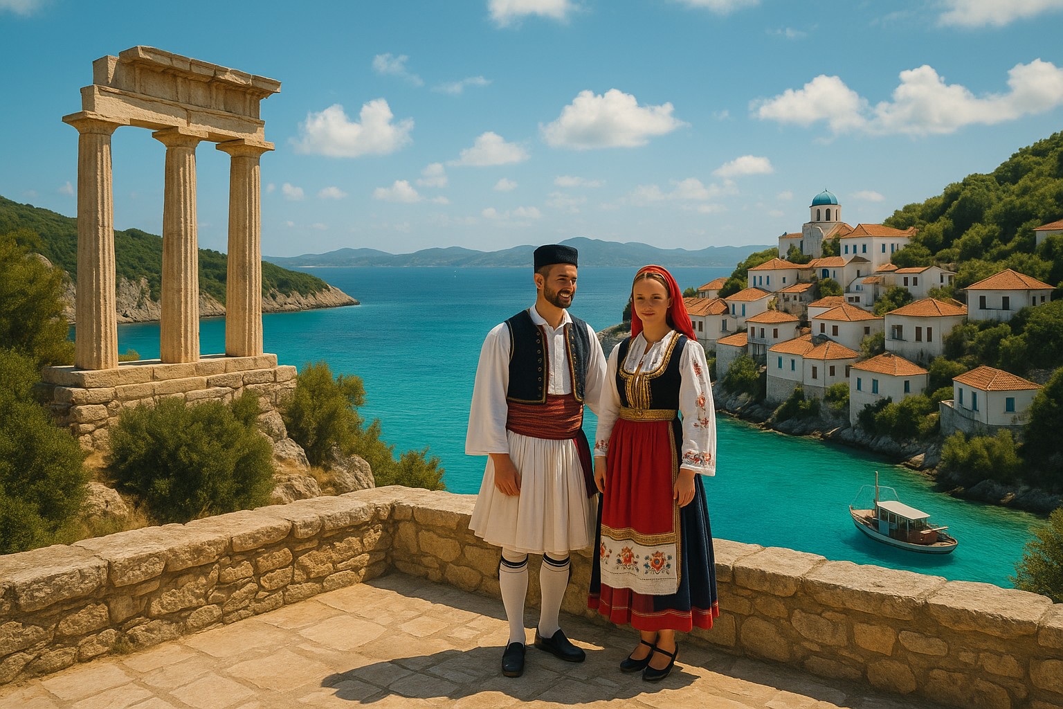 Mann und Frau in traditioneller Volkstracht aus Griechenland