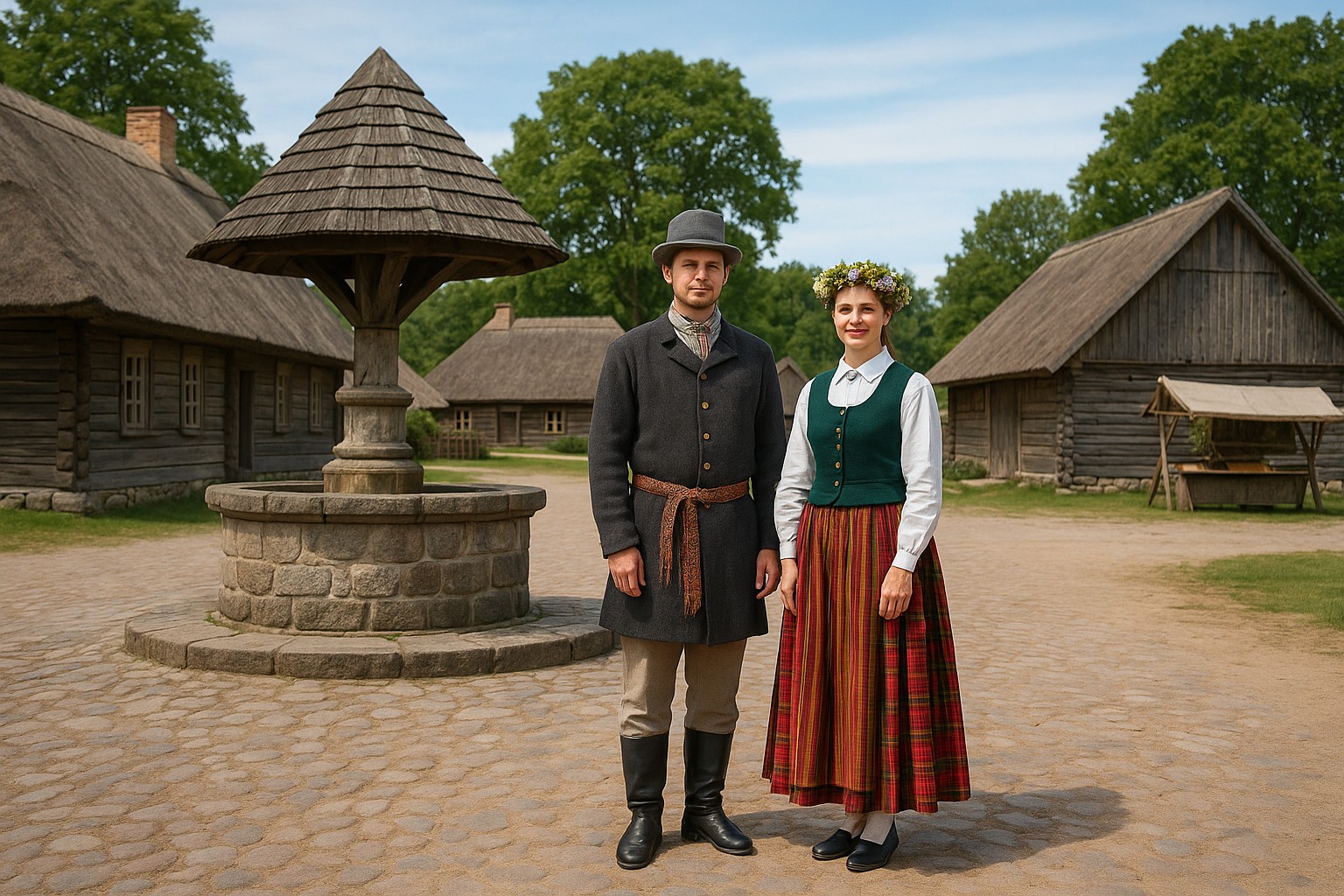 Mann und Frau in traditioneller Volkstracht aus Lettland