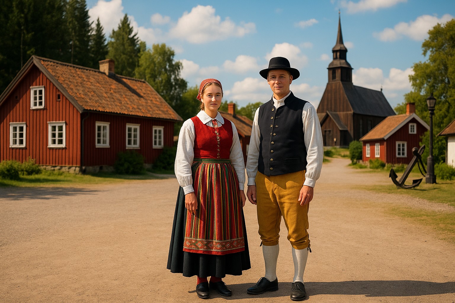 Mann und Frau in traditioneller Volkstracht aus Schweden