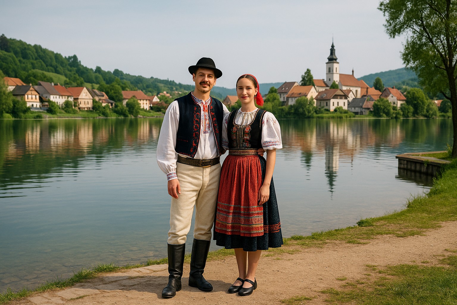 Mann und Frau in traditioneller Volkstracht aus der Slowakei