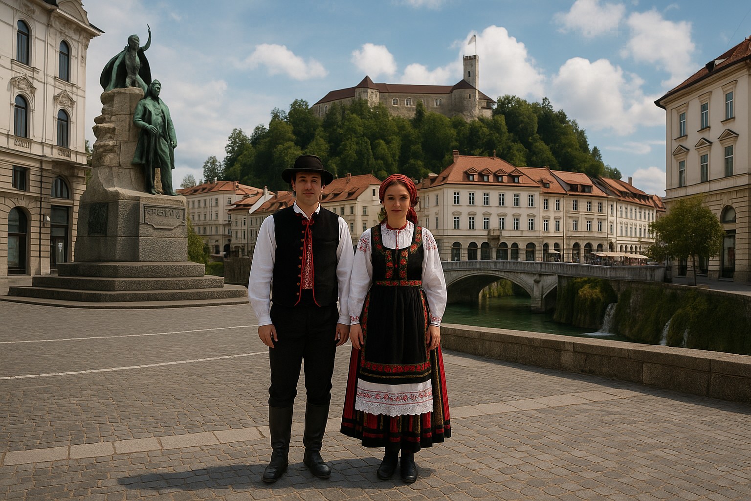 Mann und Frau in traditioneller Volkstracht aus Slowenien