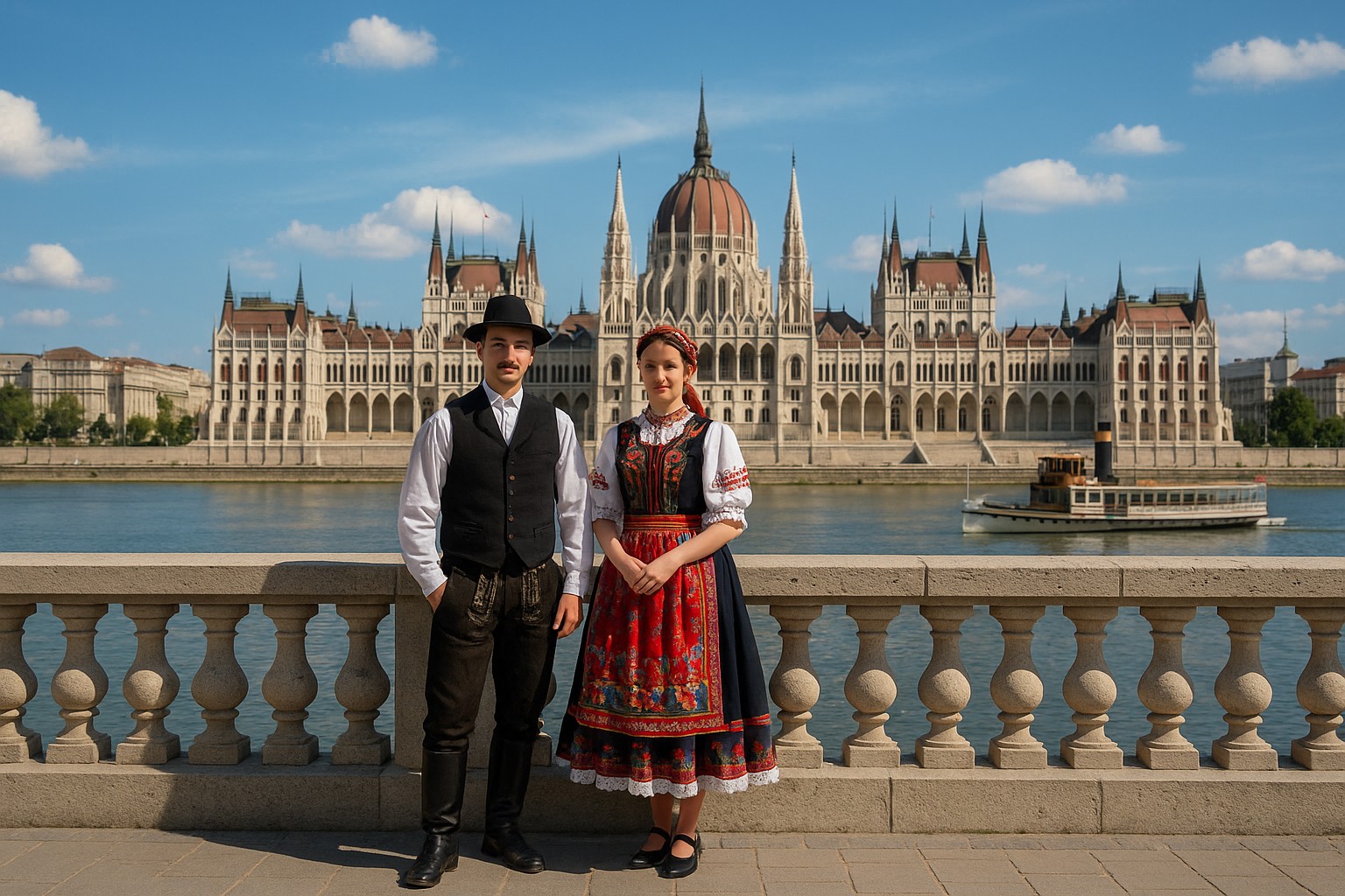Mann und Frau in traditioneller Volkstracht aus Ungarn Süd
